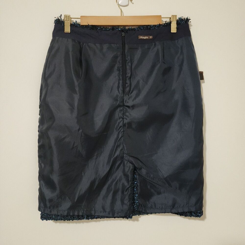 J. McLaughlin Womens Tweed Pencil Skirt Size 8 Navy Blue Black Fringe Lined - Picture 4 of 6